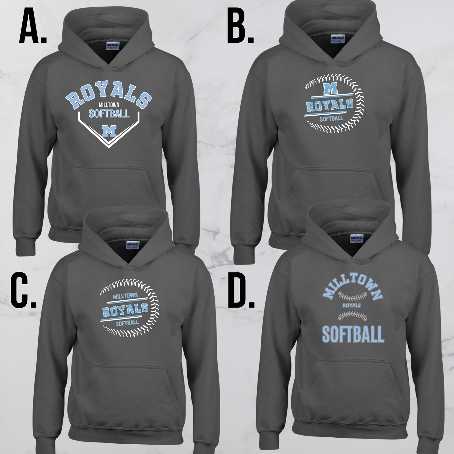 MR 02 -ROYALS- Adult & Youth Unisex Cotton Fleece Hooded Sweatshirt - CHARCOAL GRAY