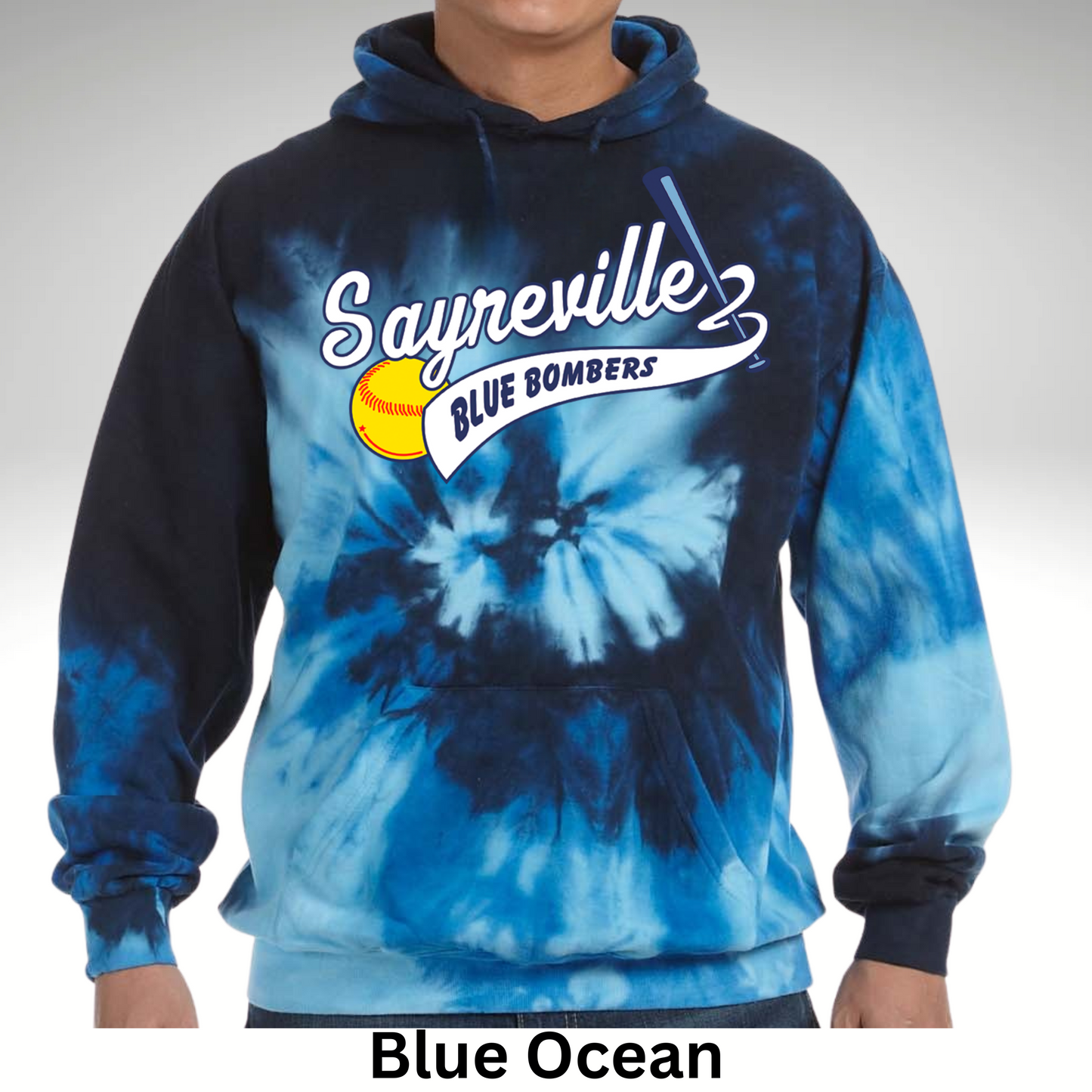 Blue Bombers 019 - Tie Dye Unisex - ADULT & YOUTH - Thick Heavy Fleece Hooded Sweatshirt - Original logo