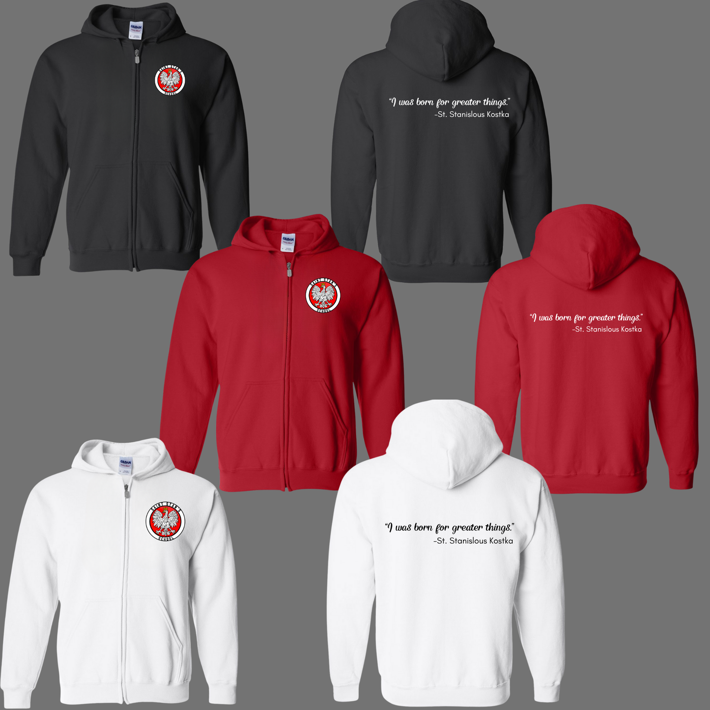 SSK 018 -Full Zip up Hooded sweatshirt - Small St. Stans logo and Quote on back