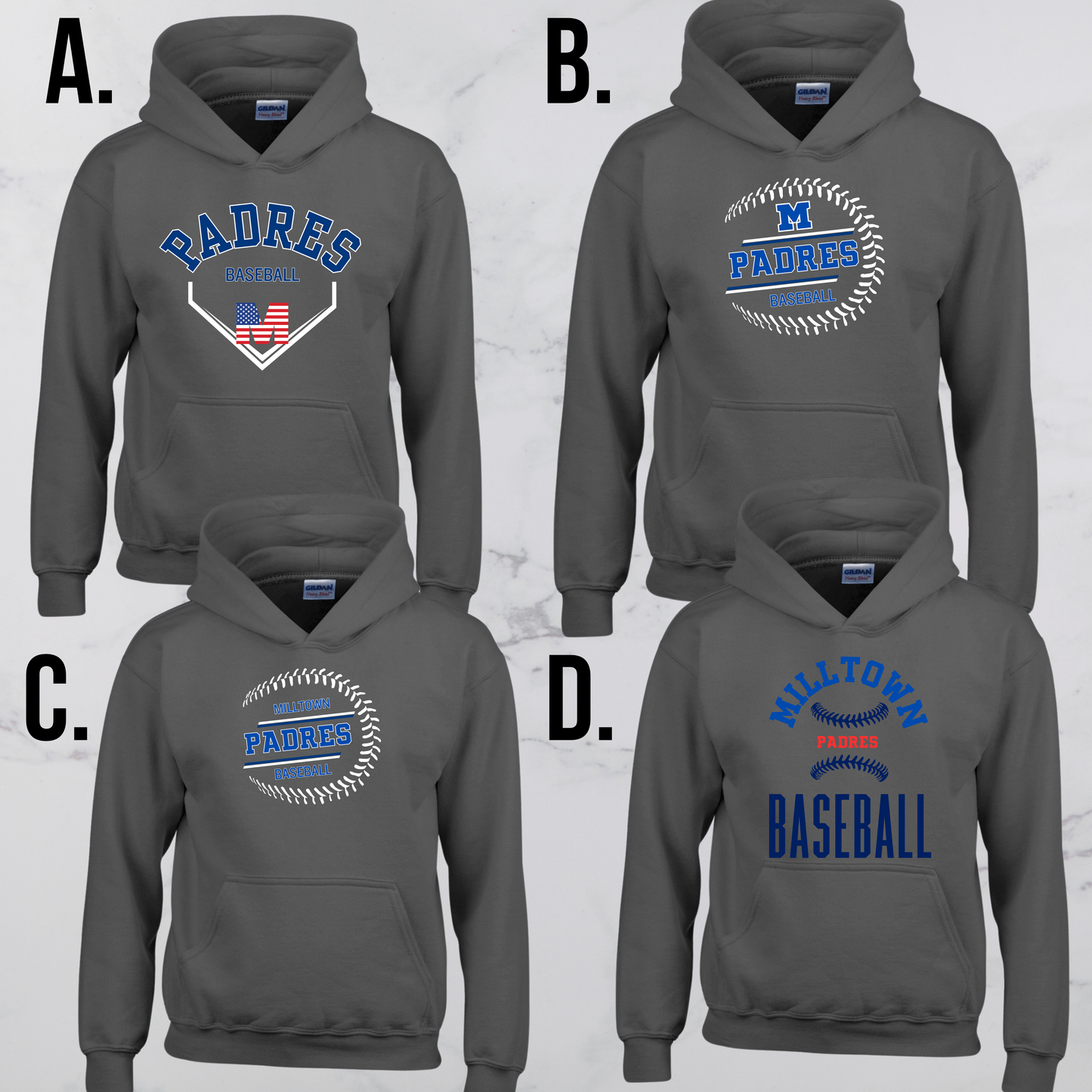 MP 02 -PADRES - Adult & Youth Unisex Cotton Fleece Hooded Sweatshirt - Gray