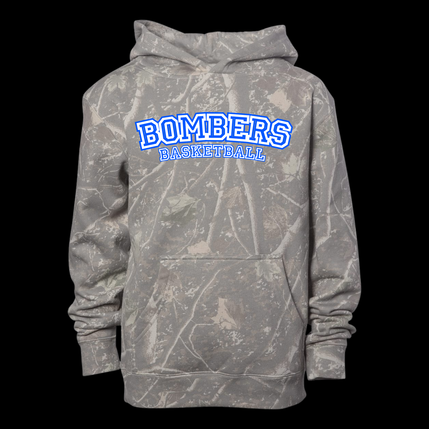 BBB - 007 - Deadwood Tree Camo - BOMBERS BASKETBALL - Blue & White wording