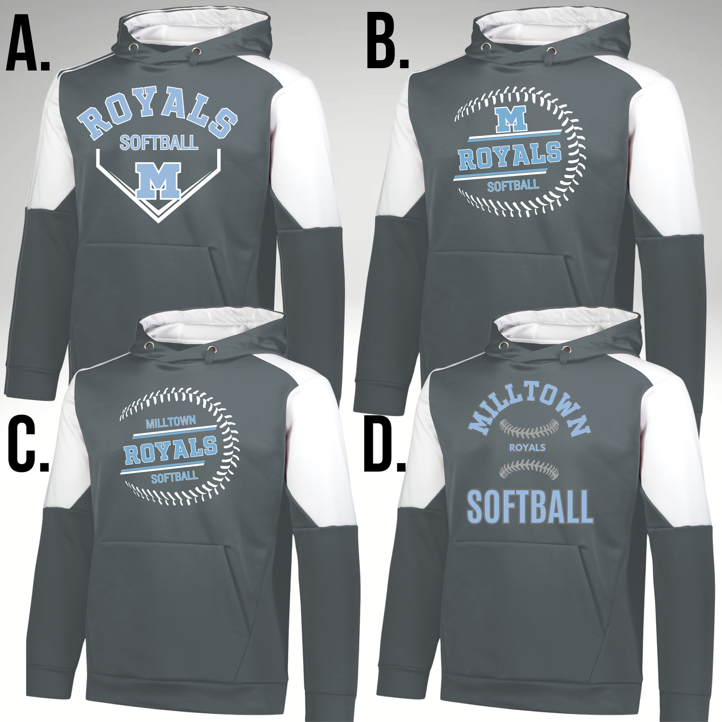 MR 07 - ROYALS - Holloway Unisex Momentum Team Hooded Sweatshirt (Performance Fleece) Gray and White