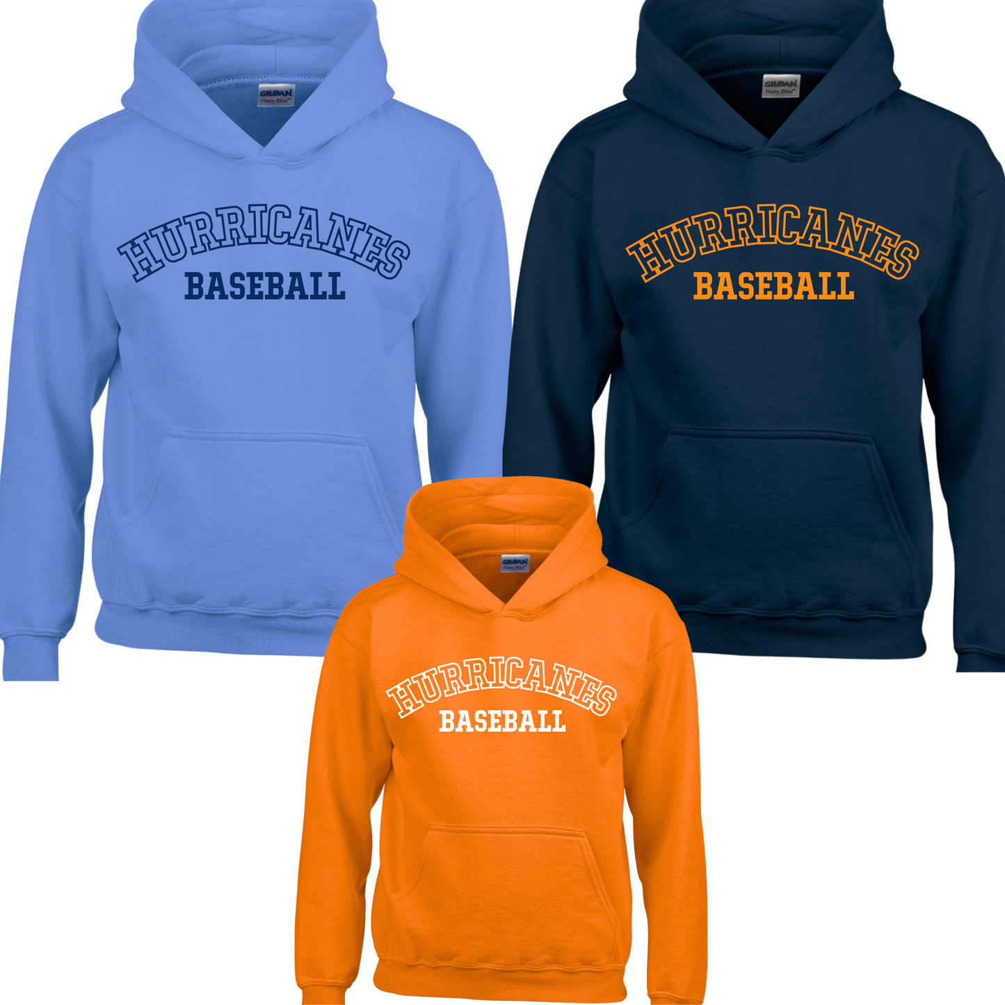 Hurricanes - Hurricanes Baseball Arched Wording - Fleece Hooded Sweatshirt