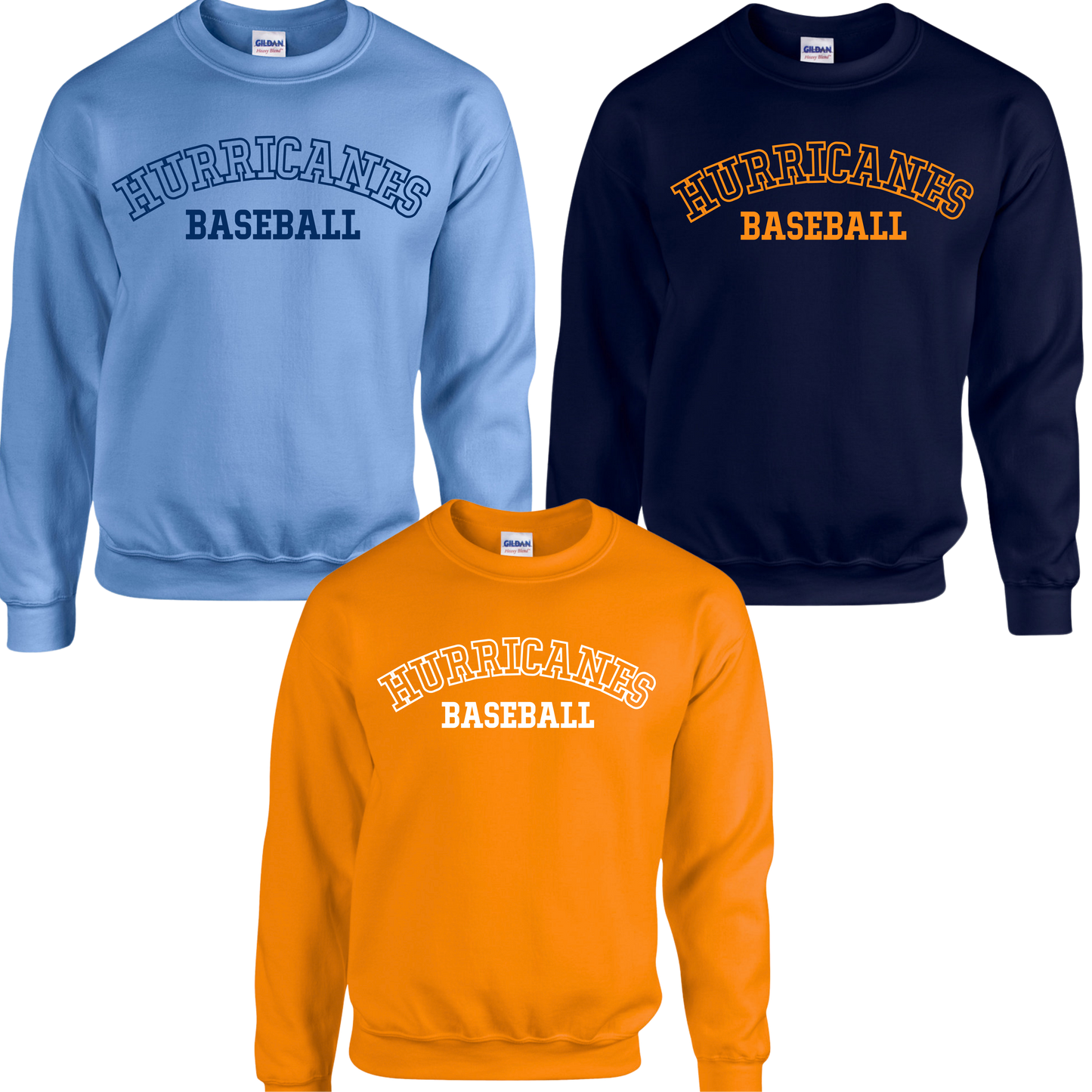 Hurricanes - Hurricanes Baseball Arched Wording - Fleece Crew Neck Sweatshirt