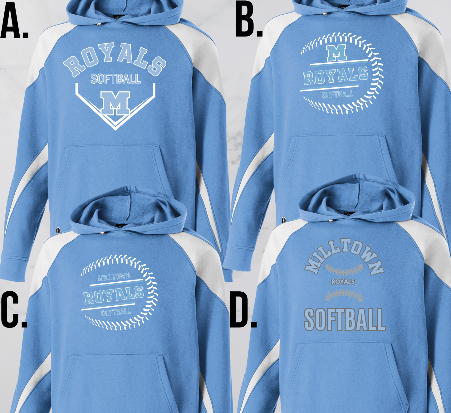 MR 011 - ROYALS -Holloway- Color Block Fleece Hooded Sweatshirt - CAROLINIA BLUE and WHITE