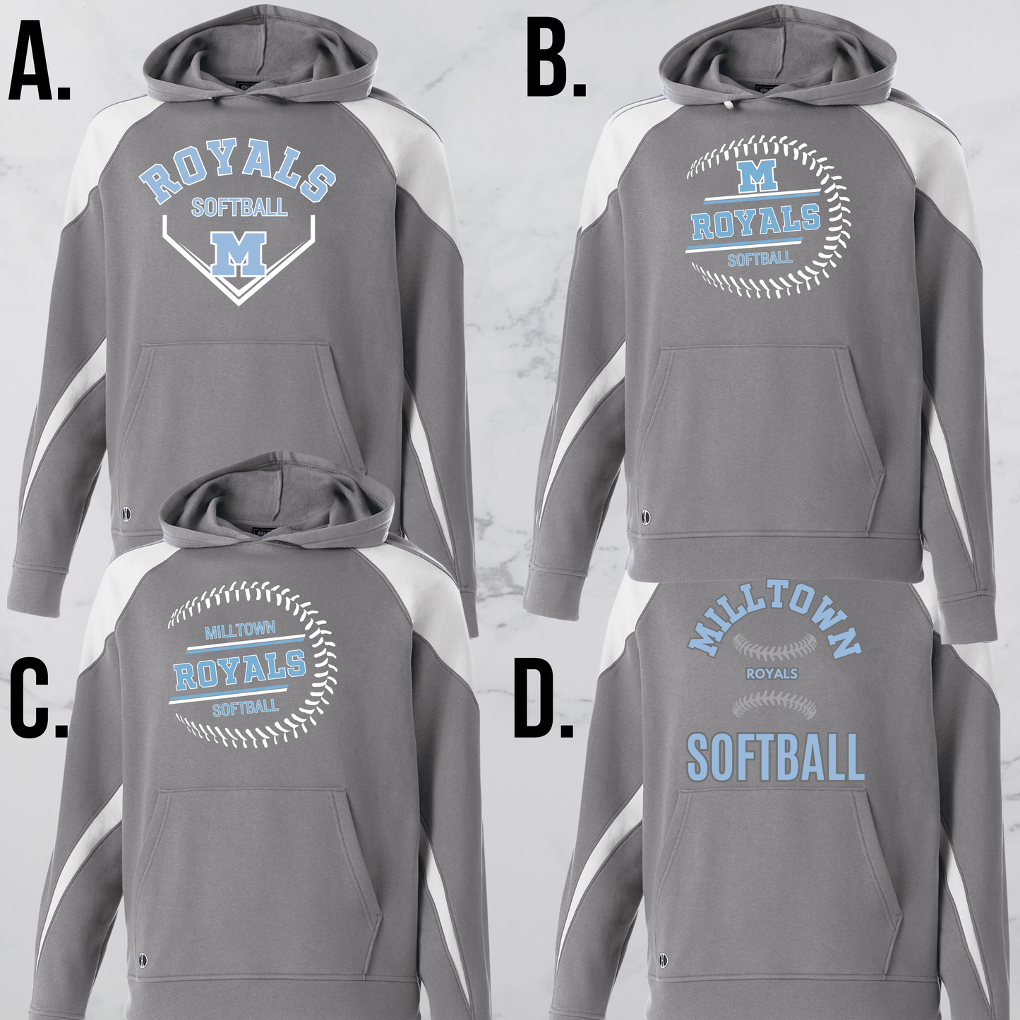 MR 010- ROYALS -Holloway- Color Block Fleece Hooded Sweatshirt - GRAY and WHITE