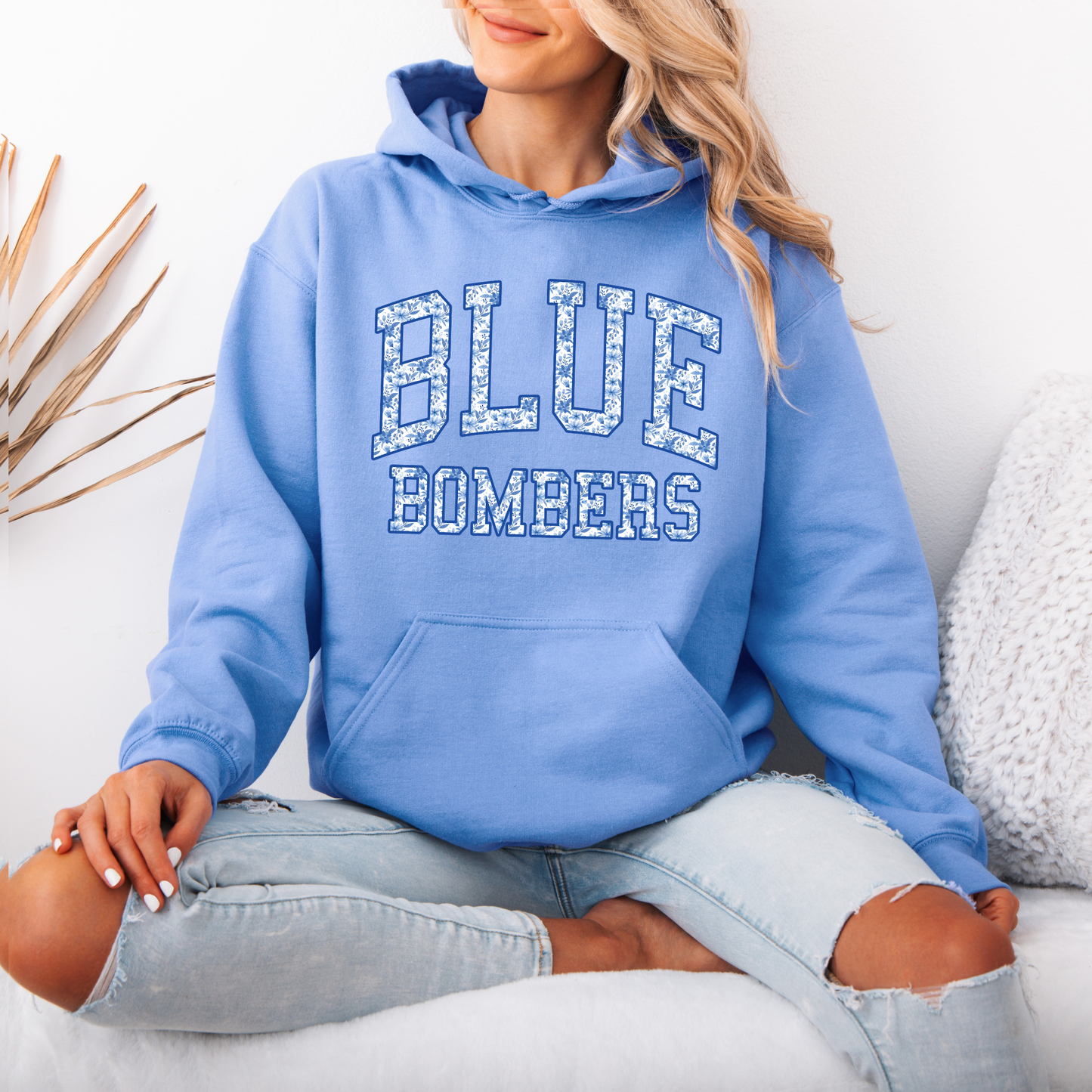 Blue Bombers - (FLORAL WORDING) - Crewneck Sweatshirt or Hooded Sweatshirt or Tee Shirt