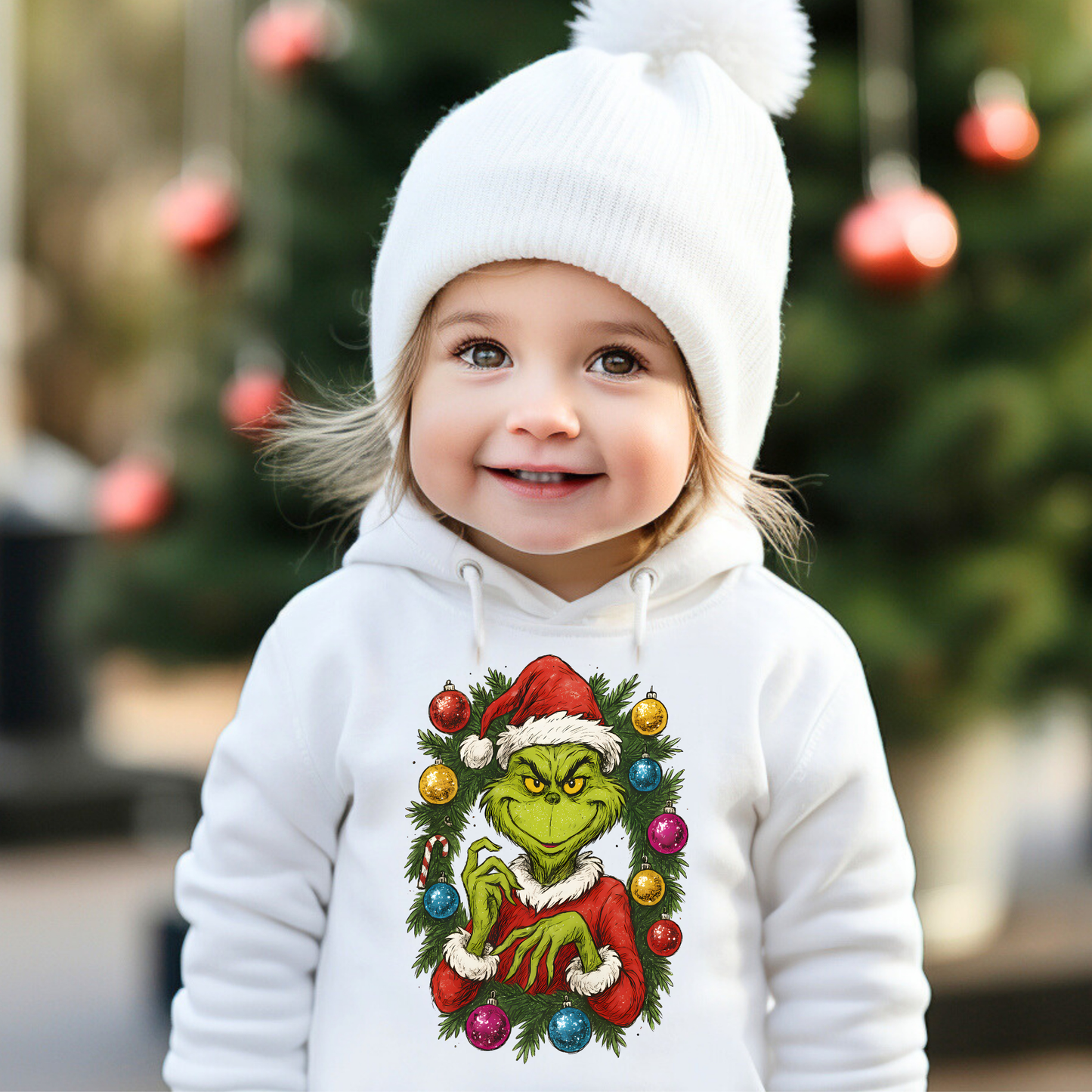 022 - Grinch with Wreath ornaments- Tee-shirt - Crewneck or Hooded Sweatshirt