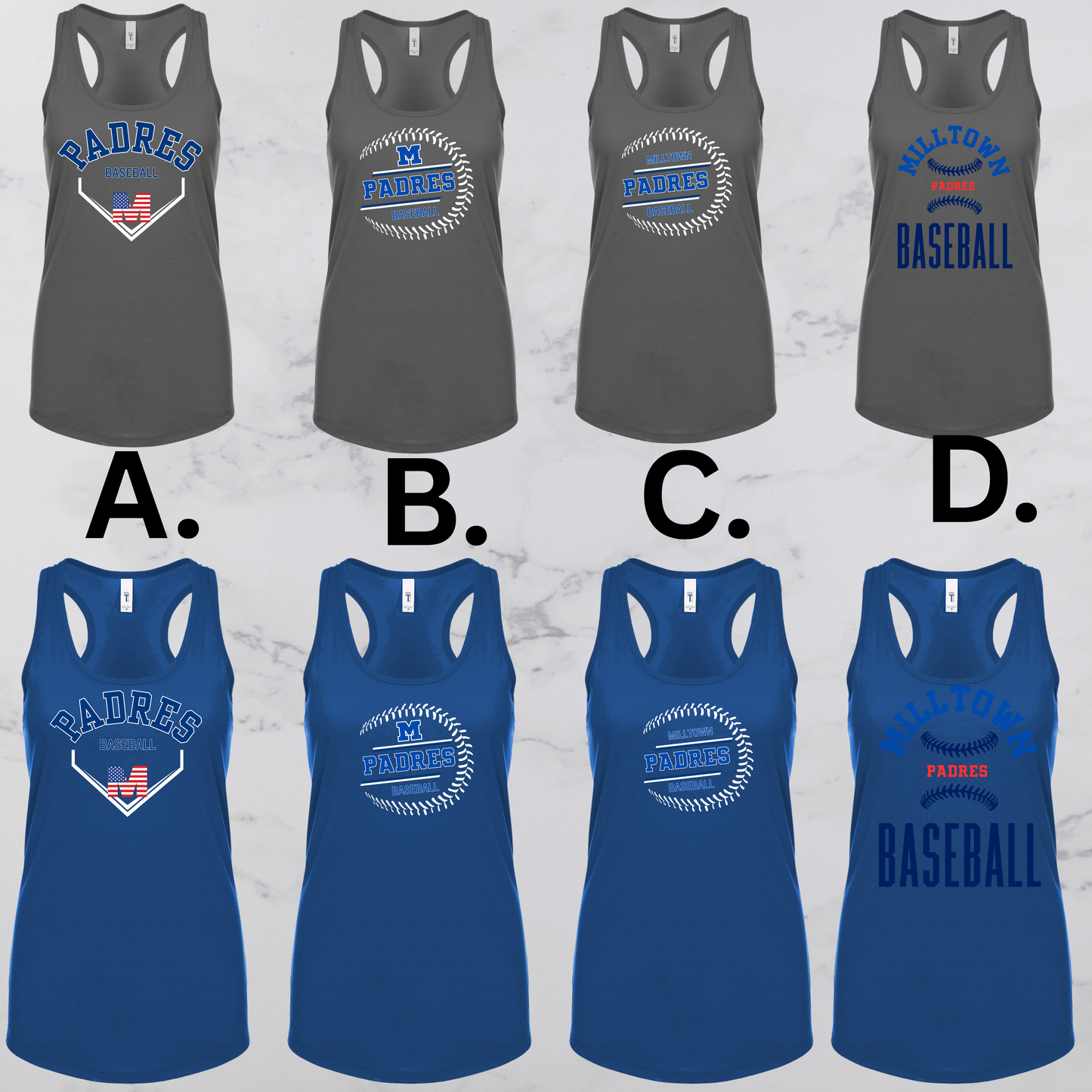 MP 011 - PADRES - Women Tank Top - Cotton/Poly Blend - CHARCOAL GRAY and ROYAL BLUE