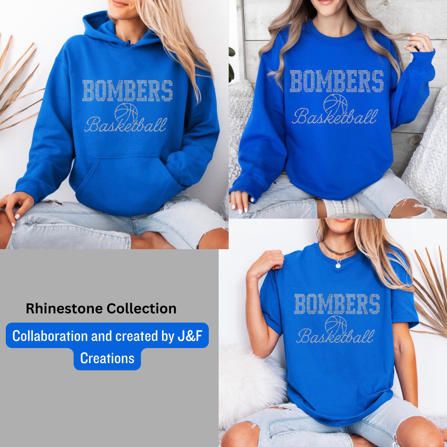 BGB 015 -Rhinestone Sayreville Basketball -HOODED Fleece Sweatshirt (handmade by J&F creations)