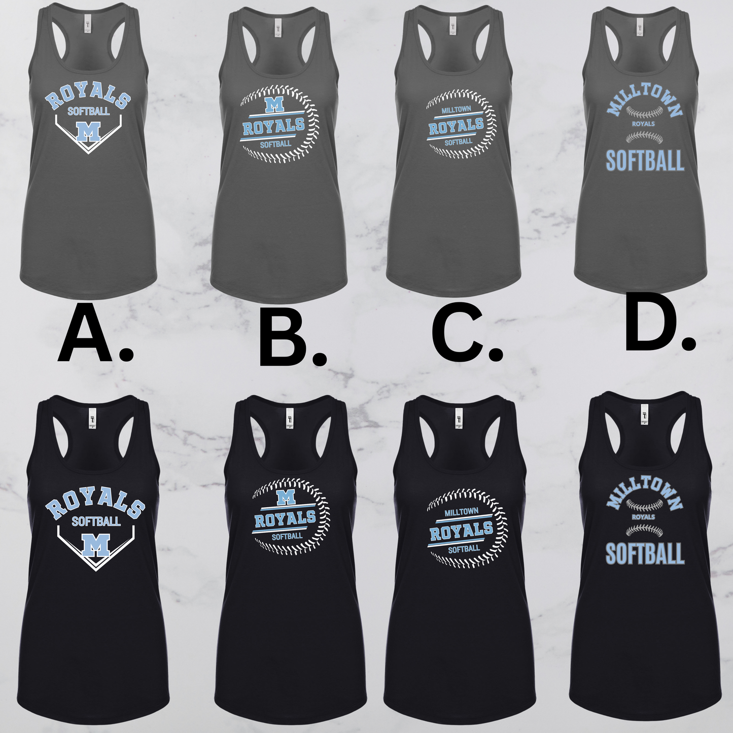 MR 012 - ROYALS - Women Tank Top - Cotton/Poly Blend - CHARCOAL GRAY and BLACK