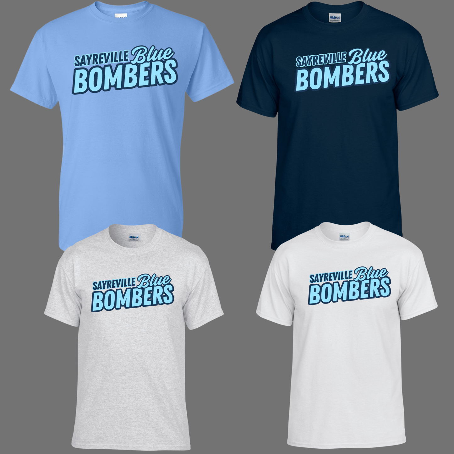 Blue Bombers - Sayreville Blue Bombers Bubble Wording - Tee shirt