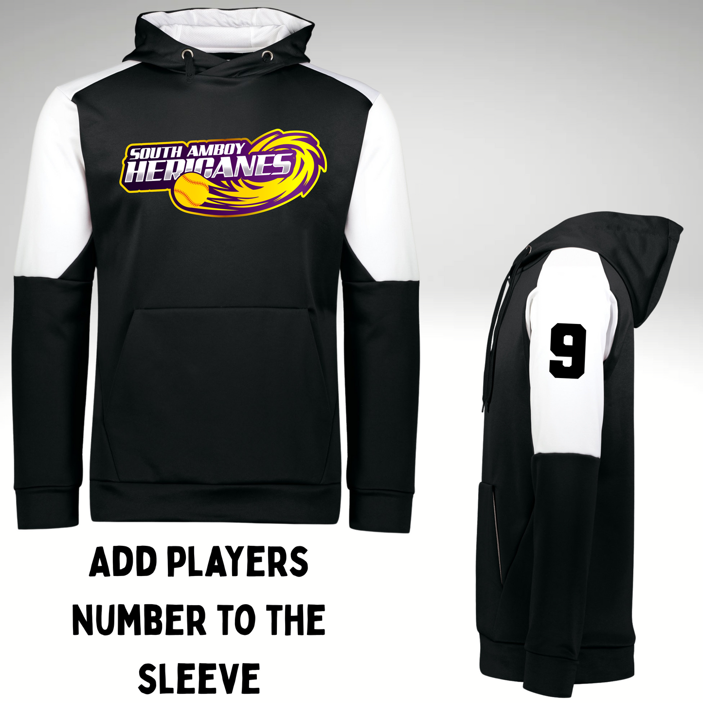 SAH 07 - Holloway Unisex Momentum Team Hooded Sweatshirt (Performance Fleece) Black and White