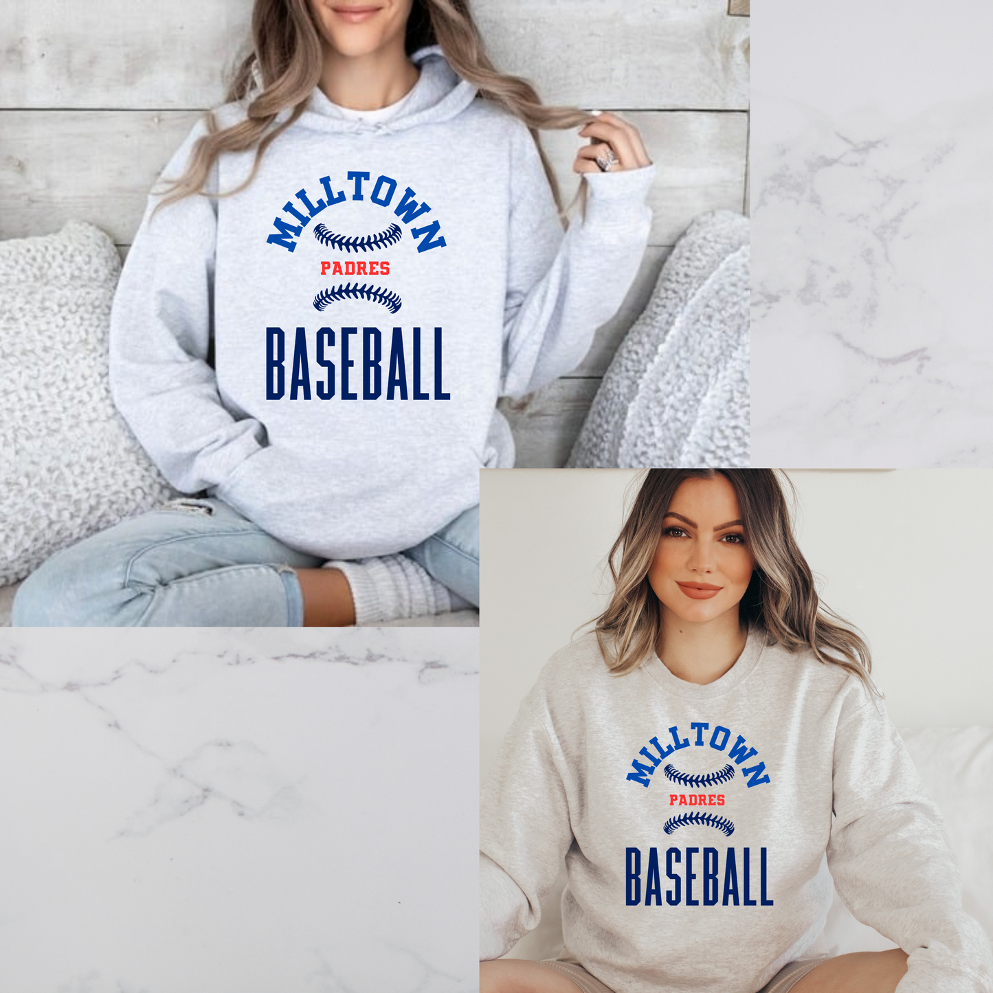 MP 012 -PADRES- Adult & Youth Unisex Cotton Fleece Hooded Sweatshirt or Crew neck Sweatshirt- ASH GREY