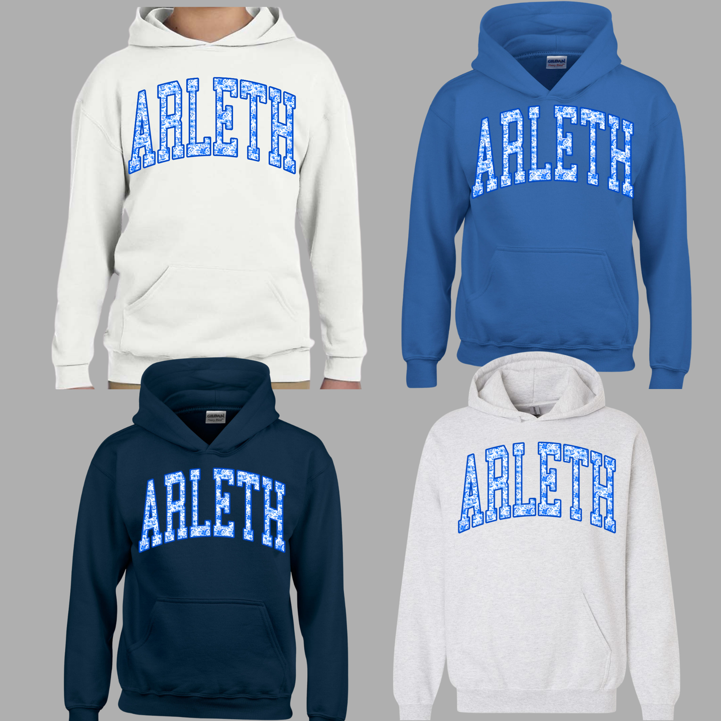 Arleth - 008 - Blue and White Floral Print - HOODED SWEATSHIRT