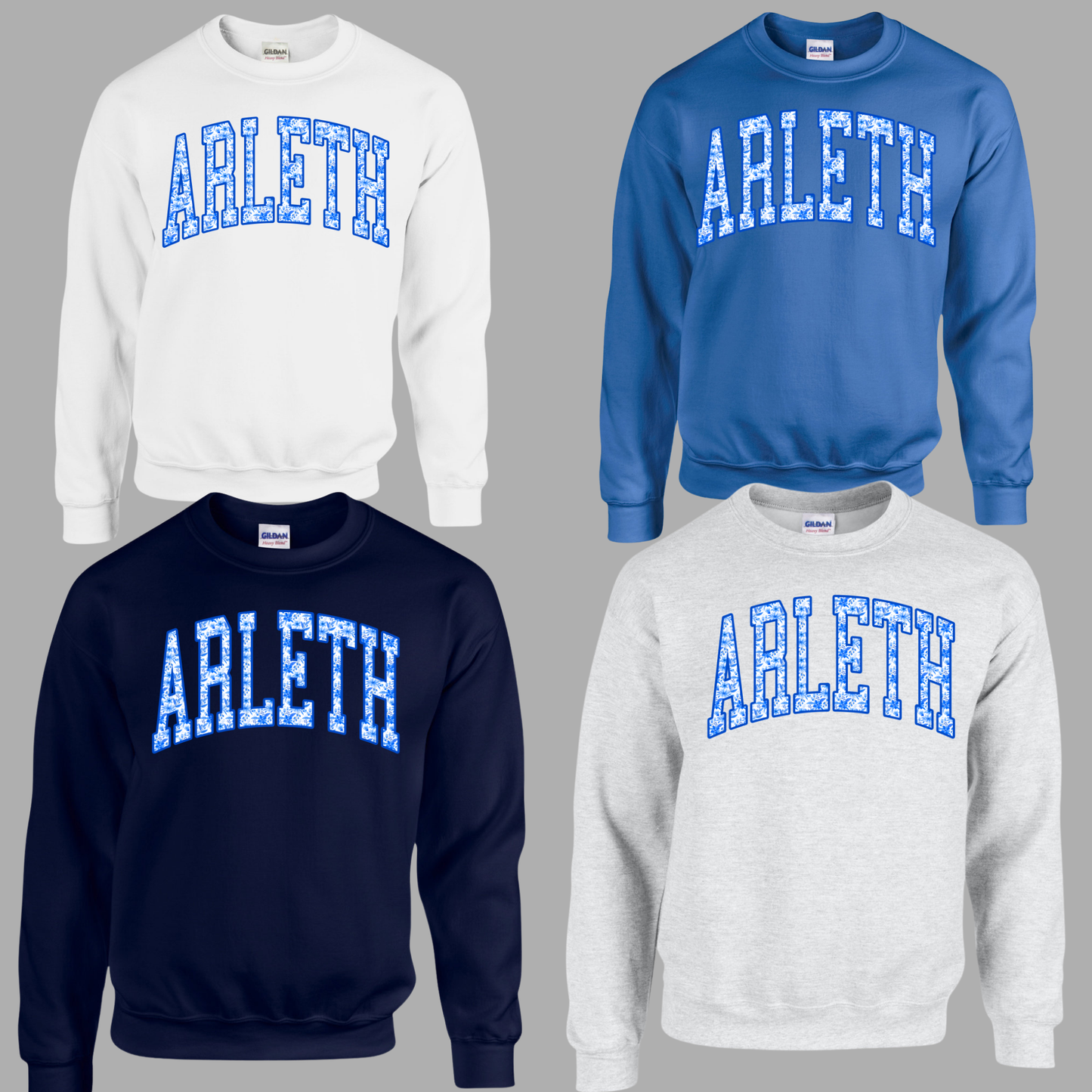 Arleth - 005 - Blue and White Floral Print - CREW NECK Sweatshirt