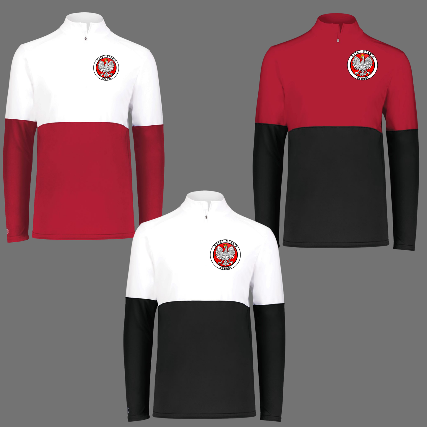 022- SSK -St. Stans original school logo -Color block - 3/4 zip performance long sleeve shirt