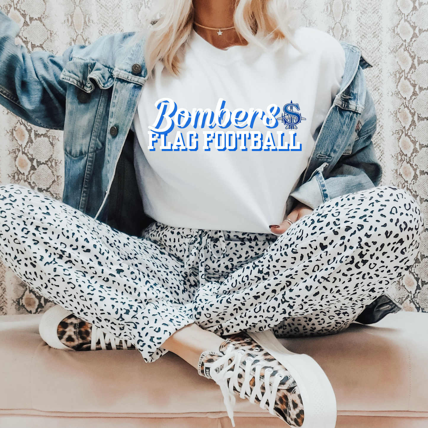 Flag - Bombers Flag Football (SCRIPT)- Crewneck Sweatshirt or Hooded Sweatshirt or Tee Shirt
