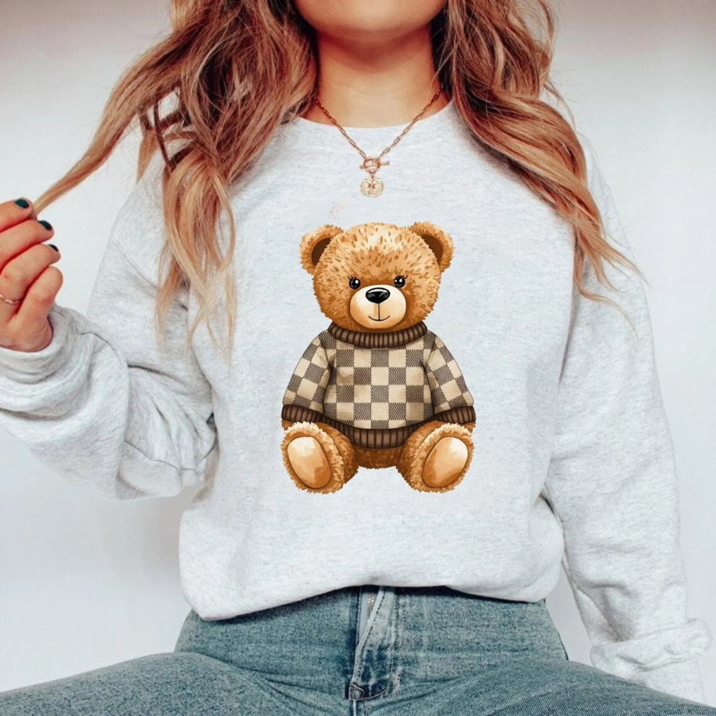 043 - Inspired By LV CHECKERED Designs - Bear - Tee-shirt - Crewneck or Hooded Sweatshirt