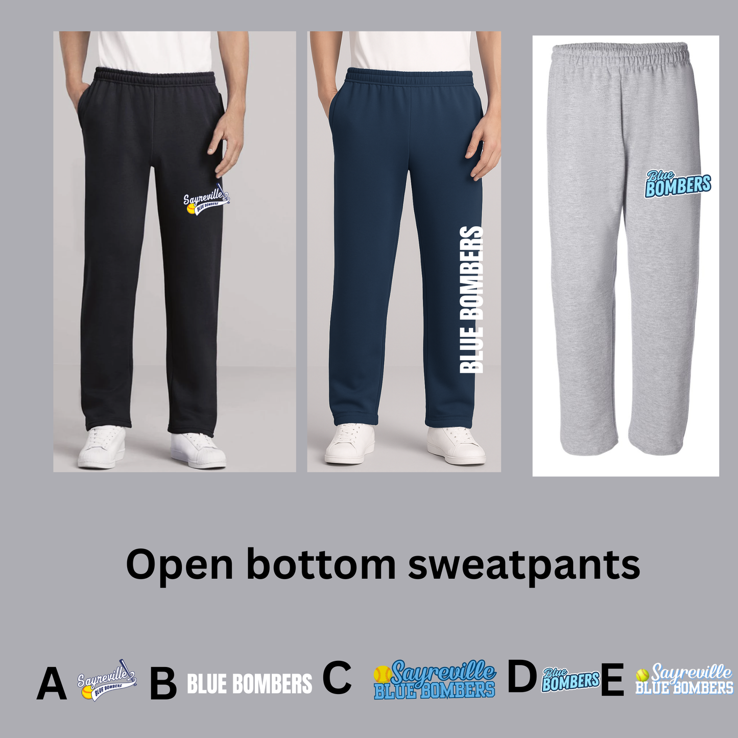 Blue Bombers -Relaxed Fit Open Bottom Style Sweatpants