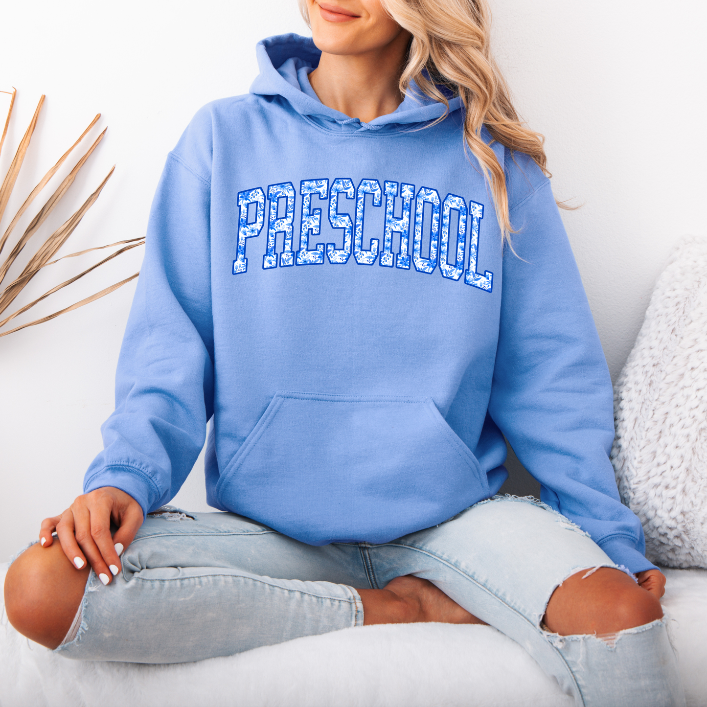 Preschool - Blue Floral design- Tee-shirt - Crewneck or Hooded Sweatshirt