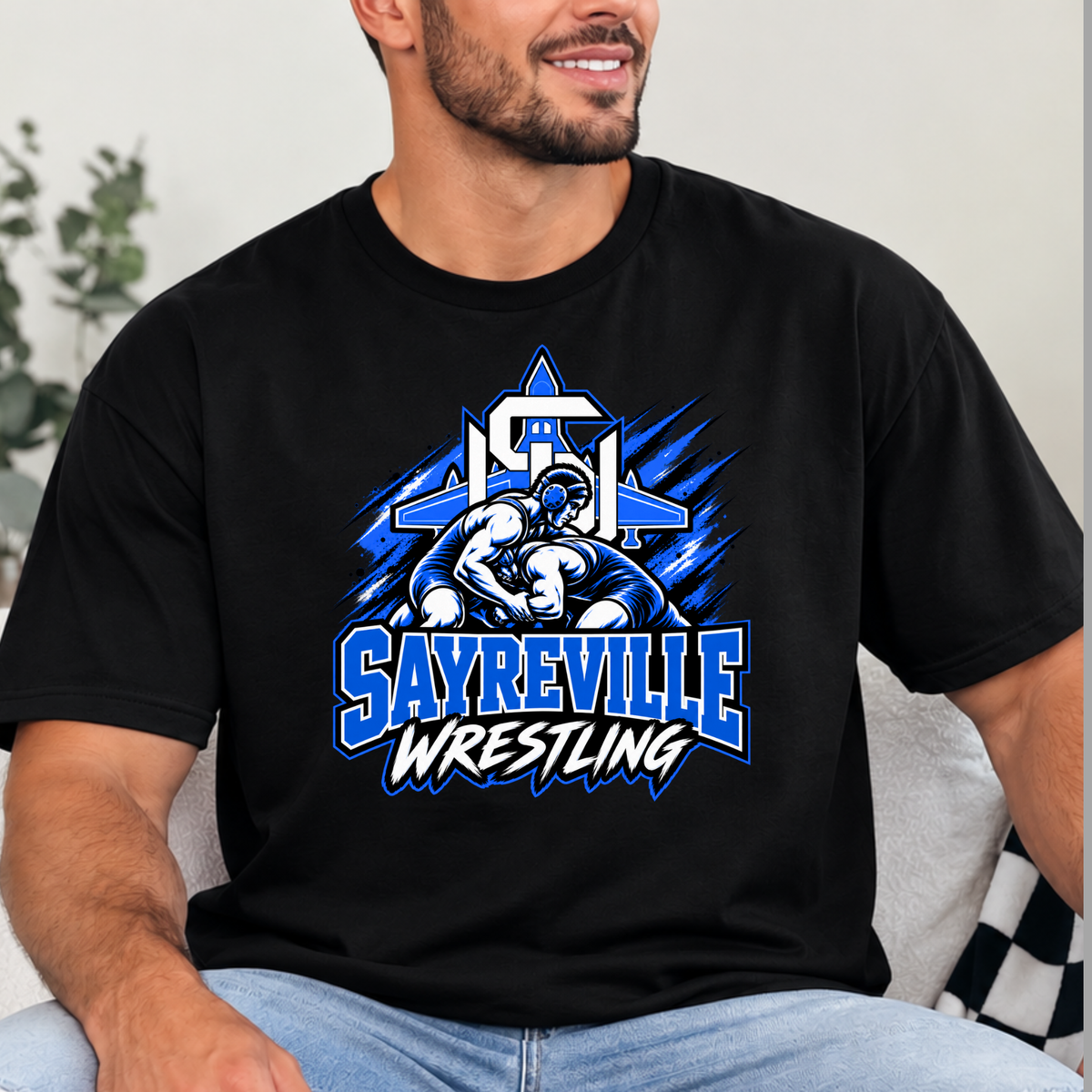 Rec Wrestling 013 - Sayreville Wrestling (wrestlers design)- Tee Shirt, Crew neck Sweatshirt, or Hooded Sweatshirt