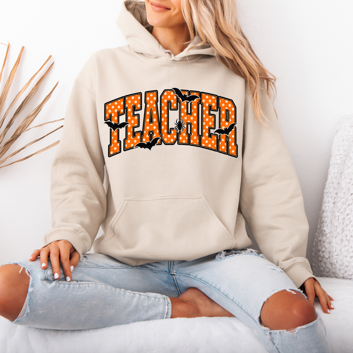 Arleth 025 - TEACHER (Halloween polka dot design) Tee Shirt, Crew neck Sweatshirt, or Hooded Sweatshirt