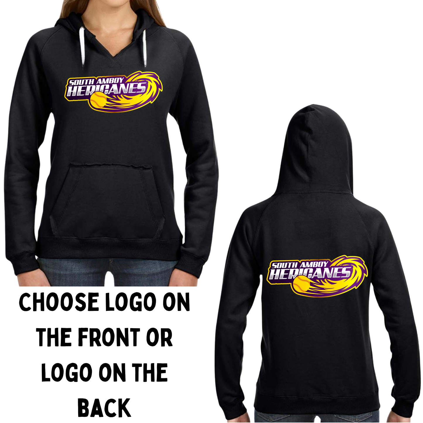 SAH 05- J America - WOMENS- Sport V neck Thick Hooded Sweatshirt - Black