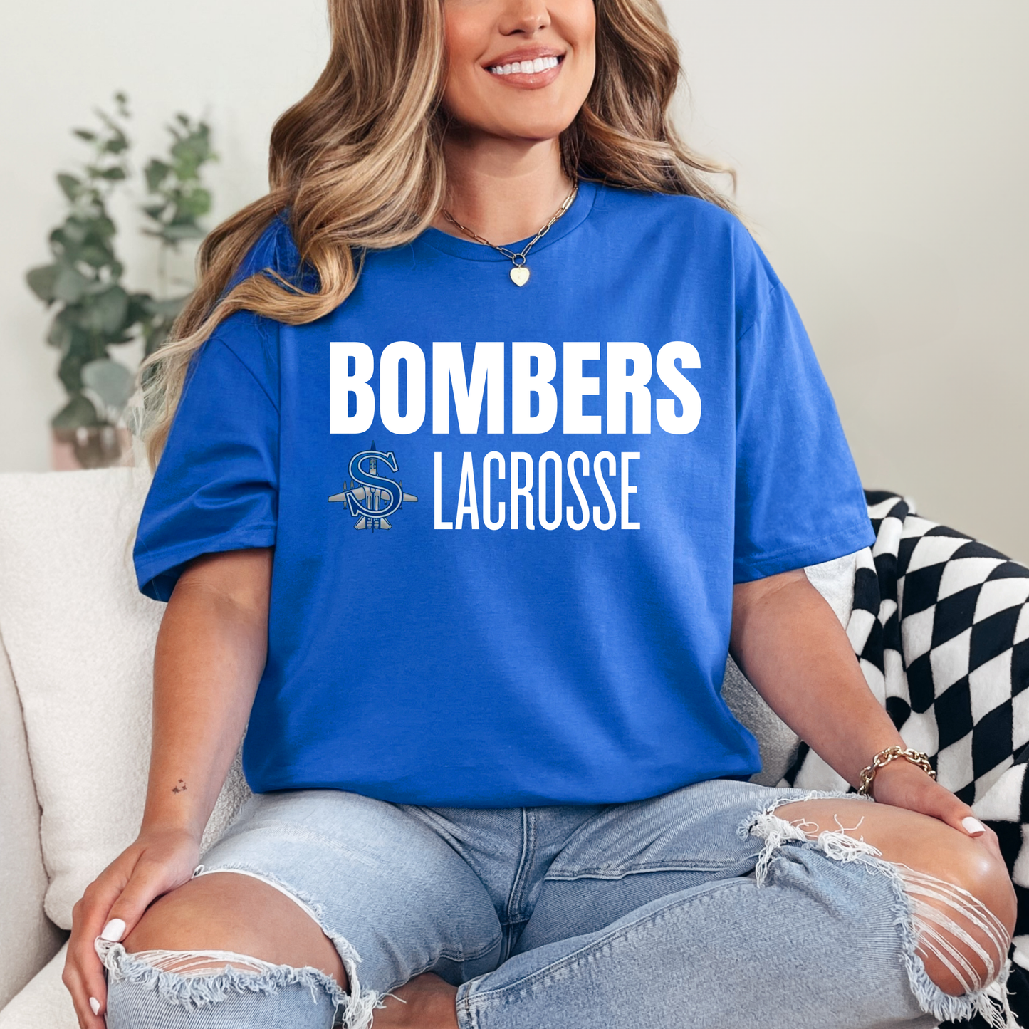 LAX- Bomber Lacrosse (white)- Crewneck Sweatshirt or Hooded Sweatshirt or Tee Shirt