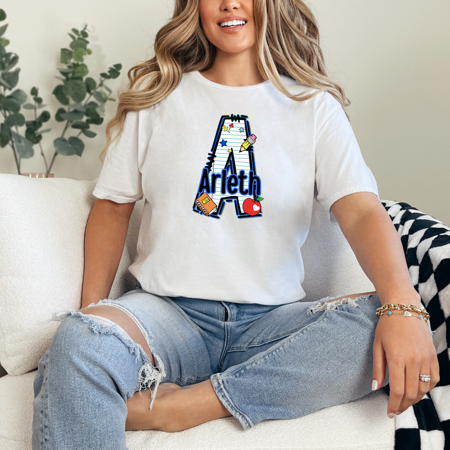 Arleth 010 - ARLETH A Letter school design - Tee Shirt, Crew neck Sweatshirt, or Hooded Sweatshirt