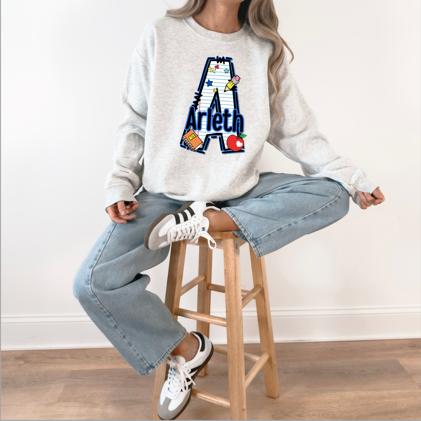 Arleth - 007 -Letter A (school style)- CREW NECK Sweatshirt