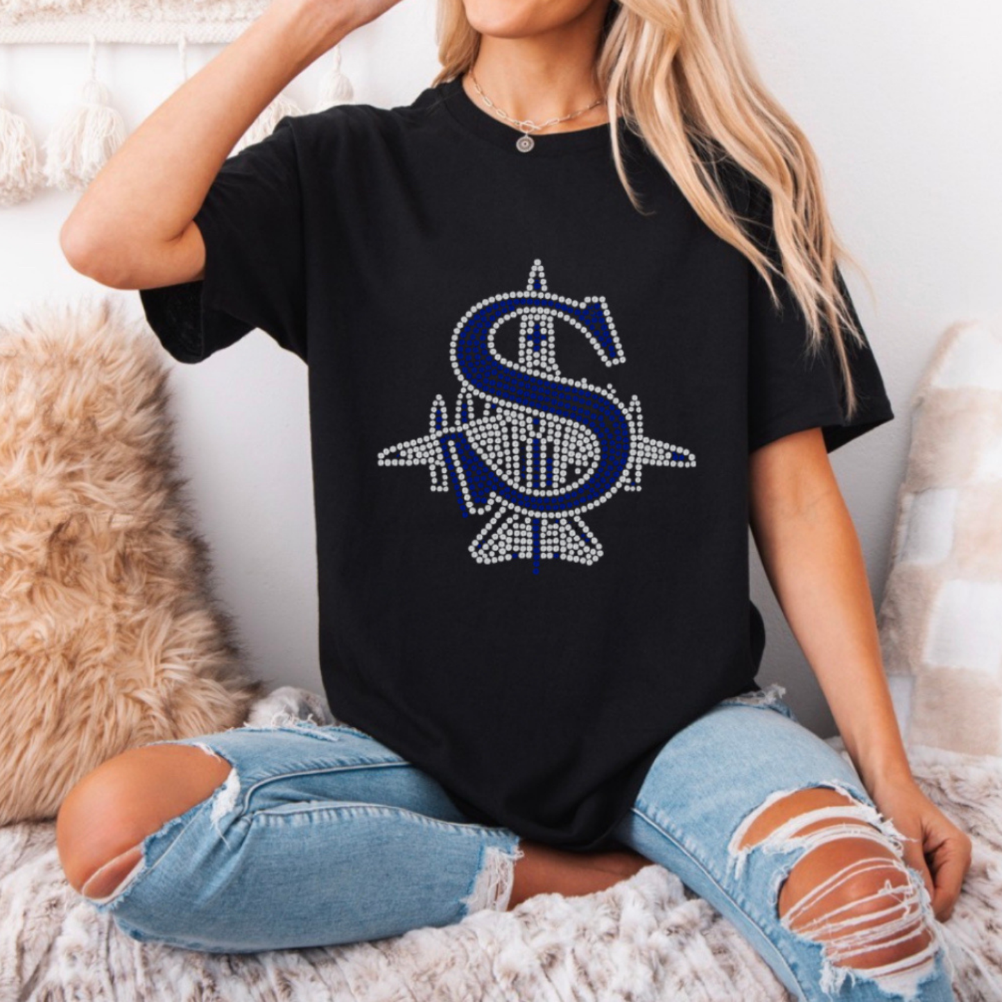 Wrestling 026 -Rhinestone S logo - Tee- Shirt(handmade by J&F Creations)