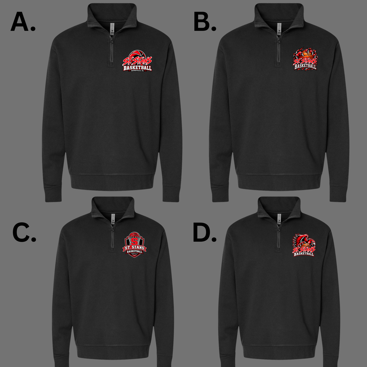 St. Stans Athletics 019 - BASKETBALL - 3/4 zip sweatshirt