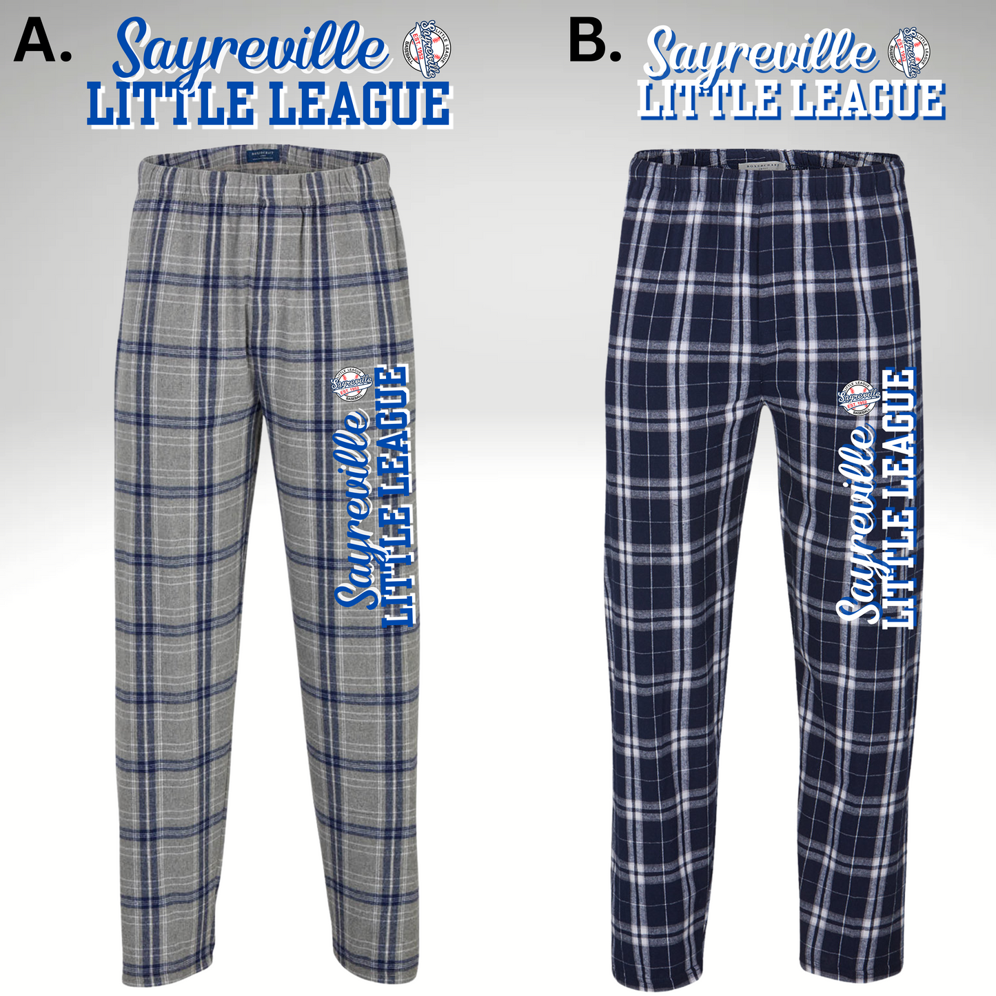 SLL 8- Sayreville Little League - BASEBALL LOGOS - Box craft - Flannel PJ Pants with Pockets