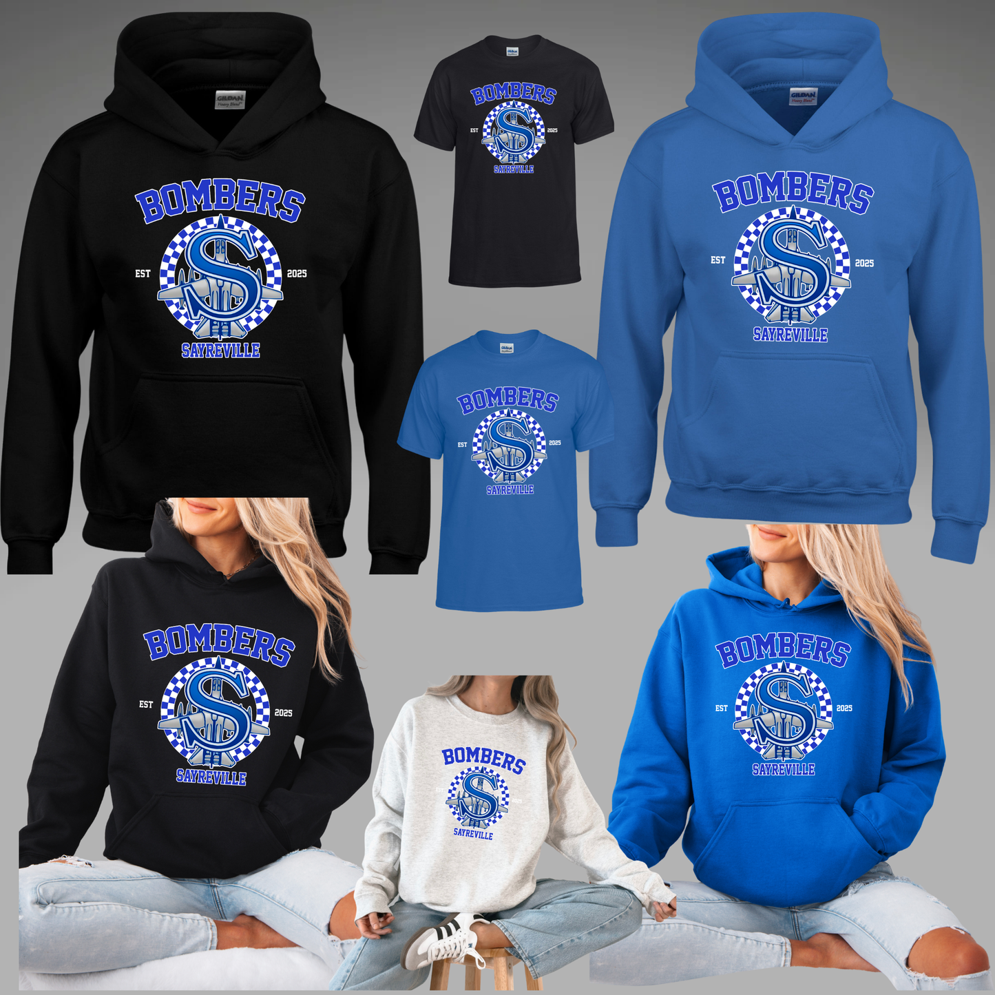 BGB 021 -SAYREVILLE BOMBERS circle checkered - Tee - Shirt -Crewneck Sweatshirt or Hooded Sweatshirt