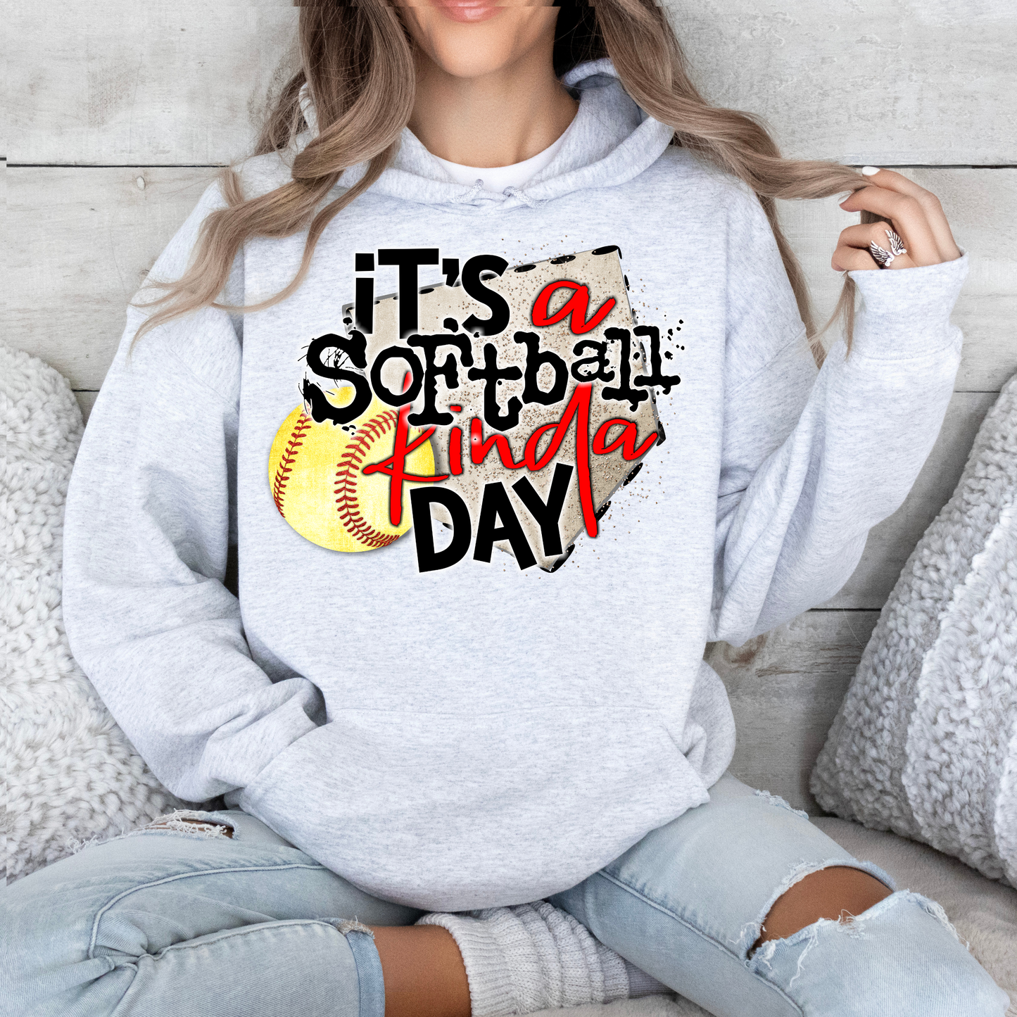 BB 041 - It's a Softball Kinda Day Hooded Sweatshirt - Fleece Hooded Sweatshirt (YOUTH & ADULT)