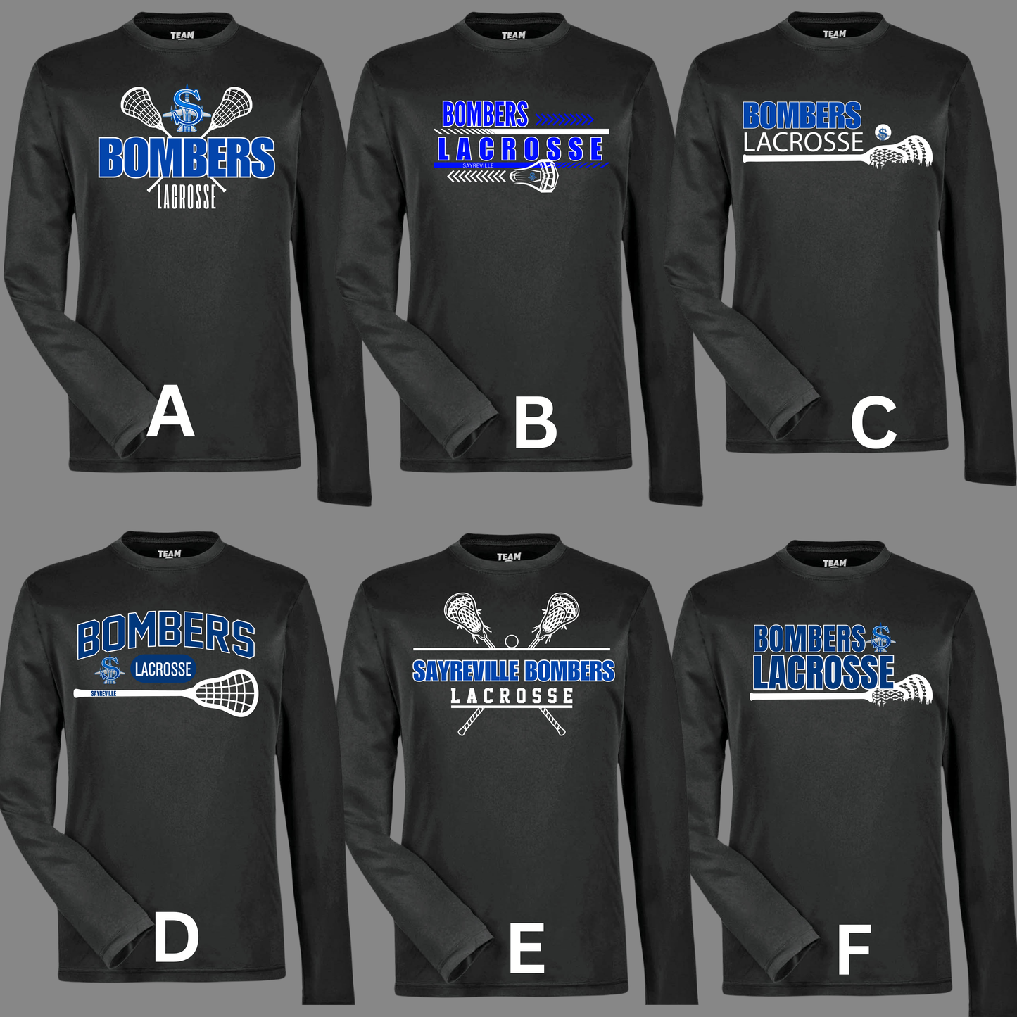 LAX 008 - Team 365 Unisex LONG SLEEVE - Performance Shirt (Dri Fit) Royal Blue, Black or Charcoal Gray