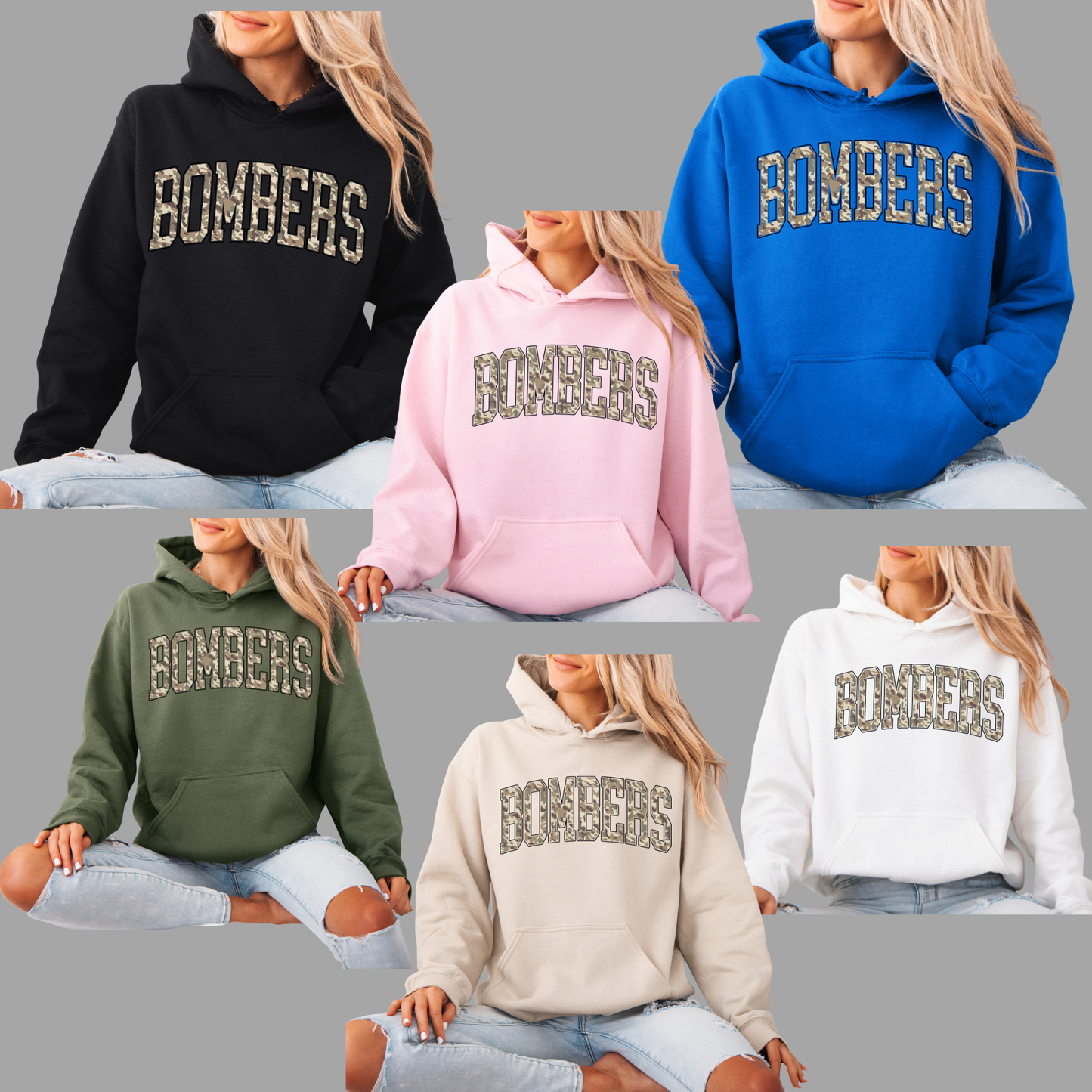 Wrestling 029- BOMBERS - in Camo curved wording- - Tee- Shirt - Crewneck Sweatshirt or Hooded Sweatshirt