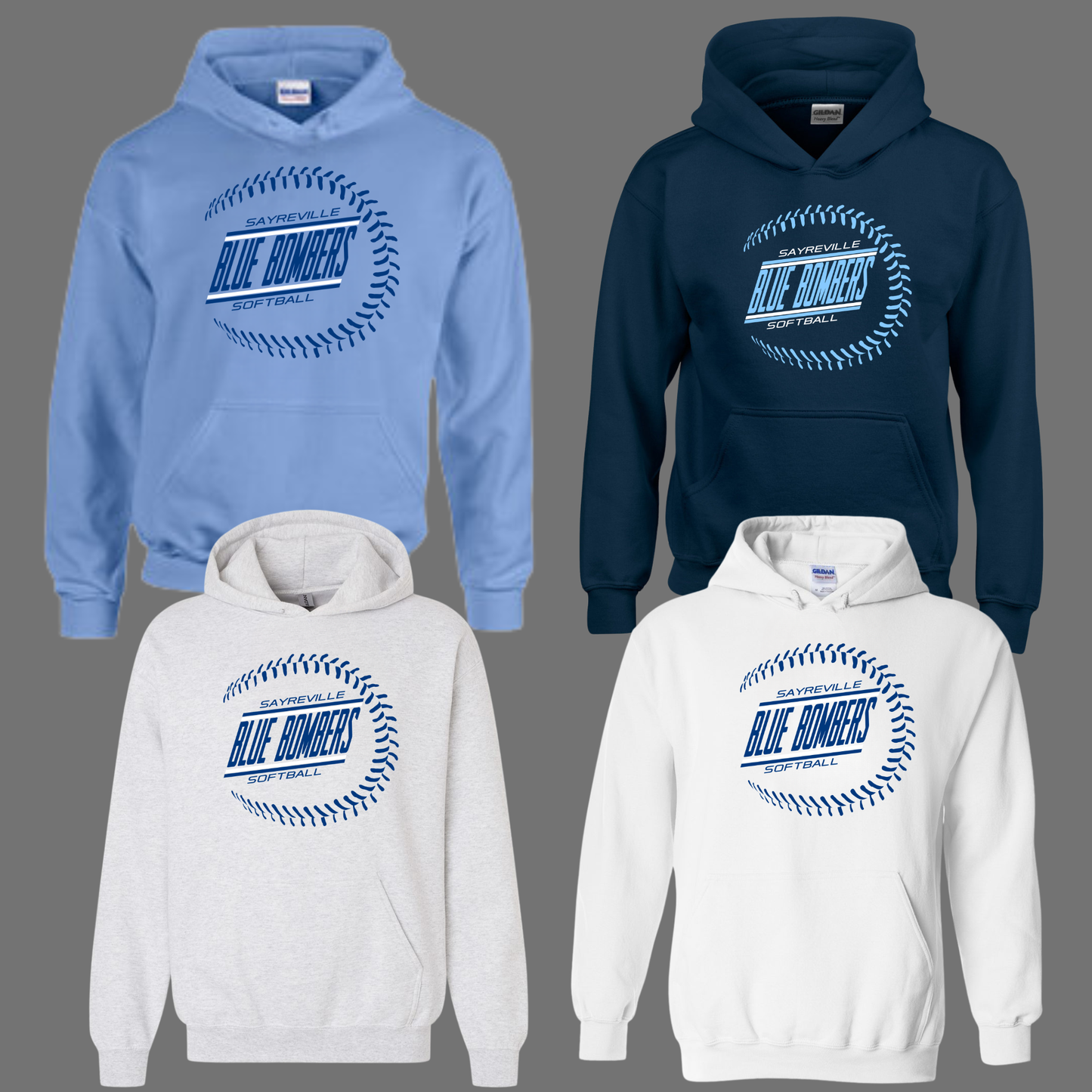 Blue Bombers -Ball Stitched Ball Design - Heavy Blend - Fleece Hooded Sweatshirt