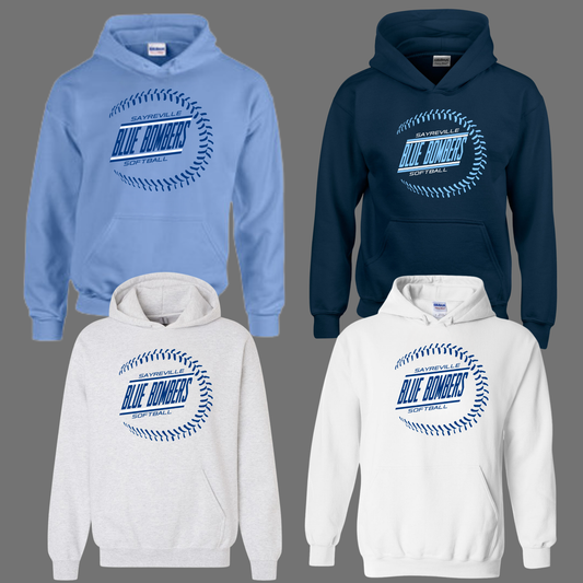 Blue Bombers -Ball Stitched Ball Design - Heavy Blend - Fleece Hooded Sweatshirt