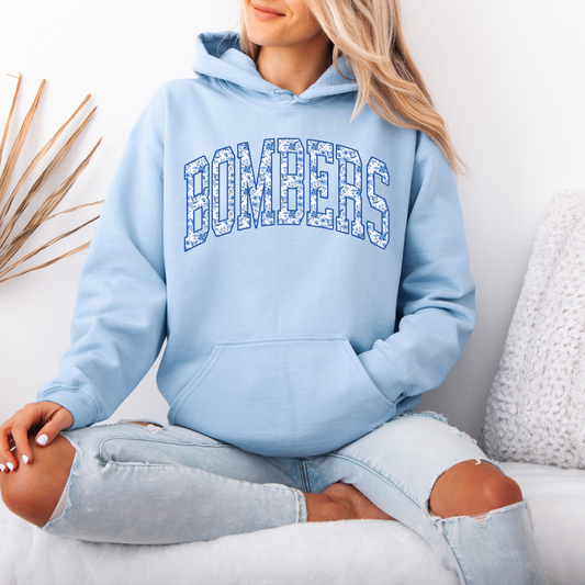 Volleyball 040-BOMBERS -BLUE FLORAL -Fleece Hooded Sweatshirt
