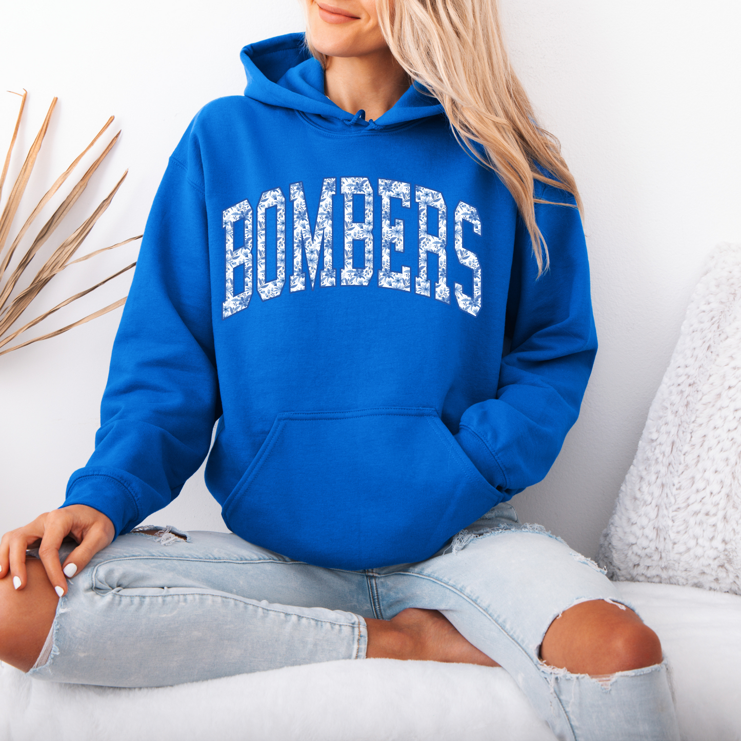 Volleyball 040-BOMBERS -BLUE FLORAL -Fleece Hooded Sweatshirt