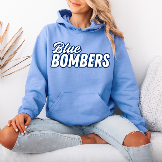 Blue Bombers - (White Bubble Wording) - Crewneck Sweatshirt or Hooded Sweatshirt or Tee Shirt