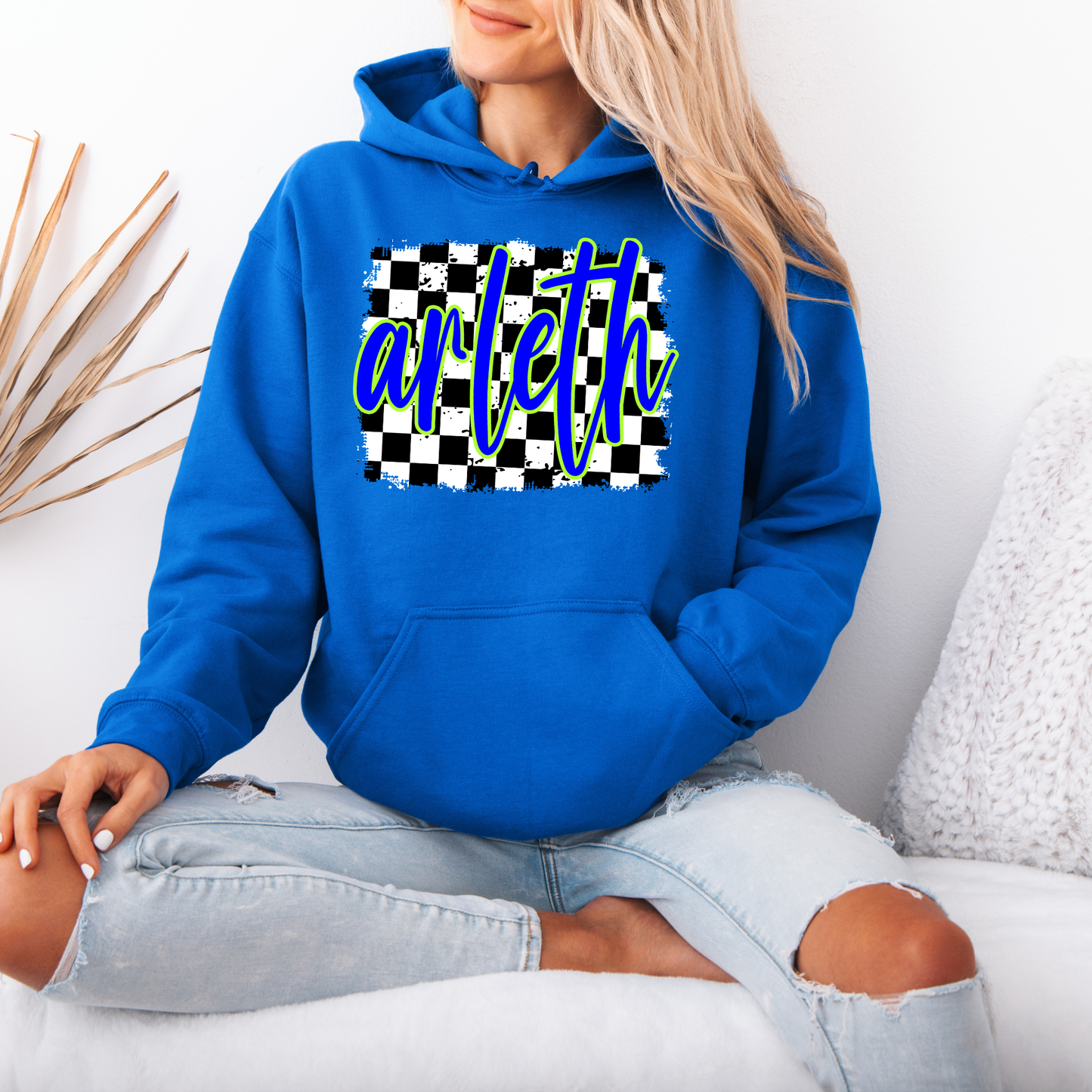 Arleth 013 - ARLETH black/white checkered design - Tee Shirt, Crew neck Sweatshirt, or Hooded Sweatshirt