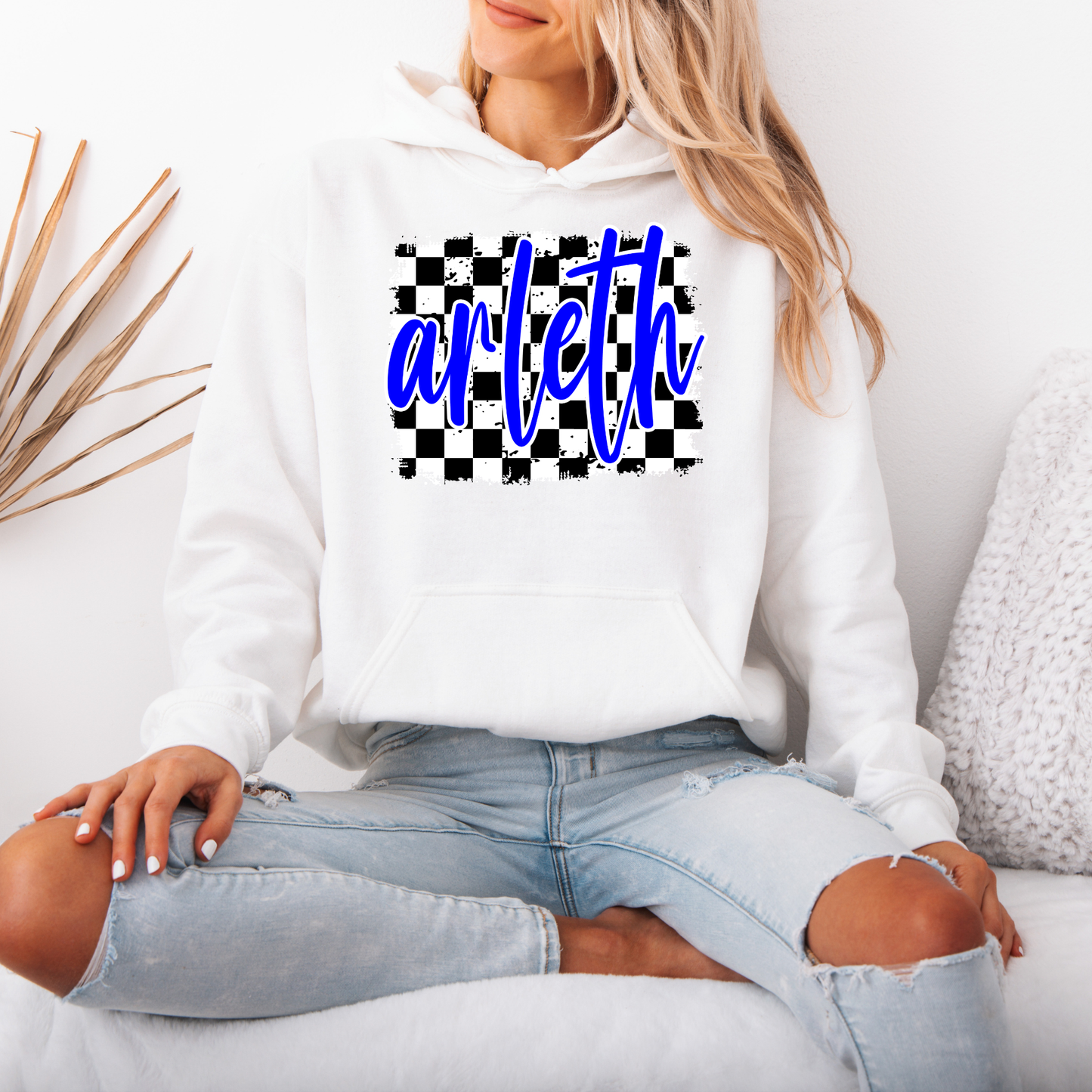 Arleth 013 - ARLETH black/white checkered design - Tee Shirt, Crew neck Sweatshirt, or Hooded Sweatshirt