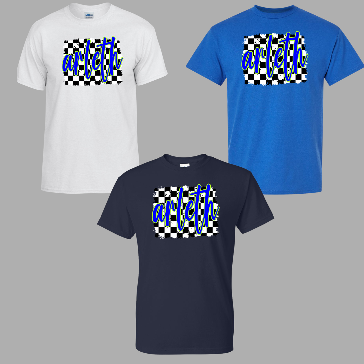 Arleth 013 - ARLETH black/white checkered design - Tee Shirt, Crew neck Sweatshirt, or Hooded Sweatshirt