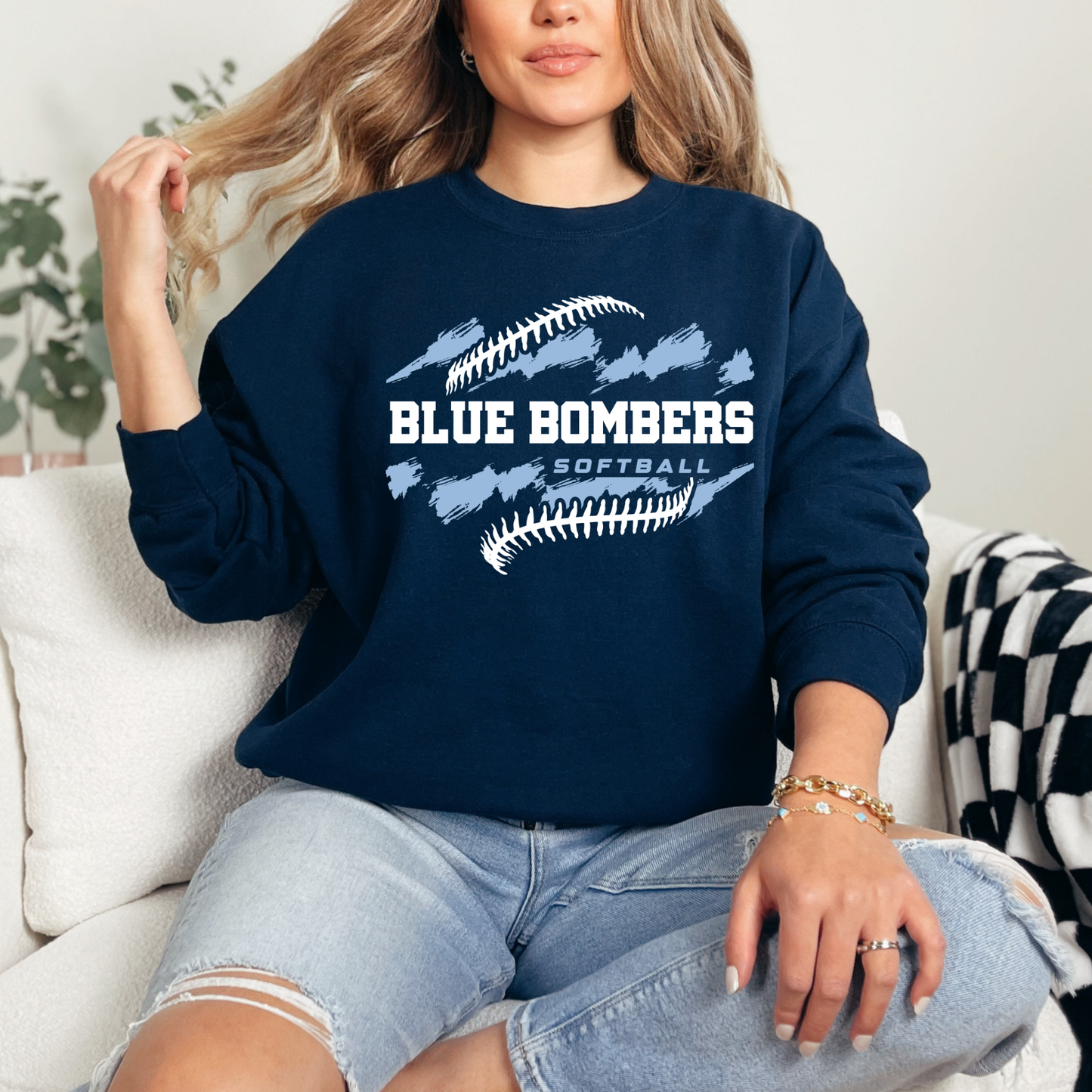 Blue Bombers -Blue/White Sayreville Blue Bombers - Fleece Crew Neck Sweatshirt