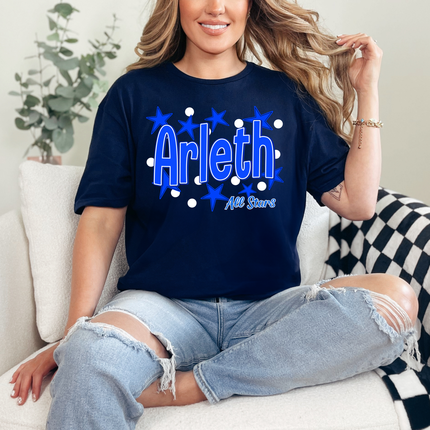 Arleth 002- ARLETH stars & dots design - Tee Shirt, Crew neck Sweatshirt, or Hooded Sweatshirt