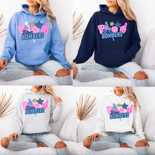Blue Bombers - Retro girl design- Fleece Hooded Sweatshirt