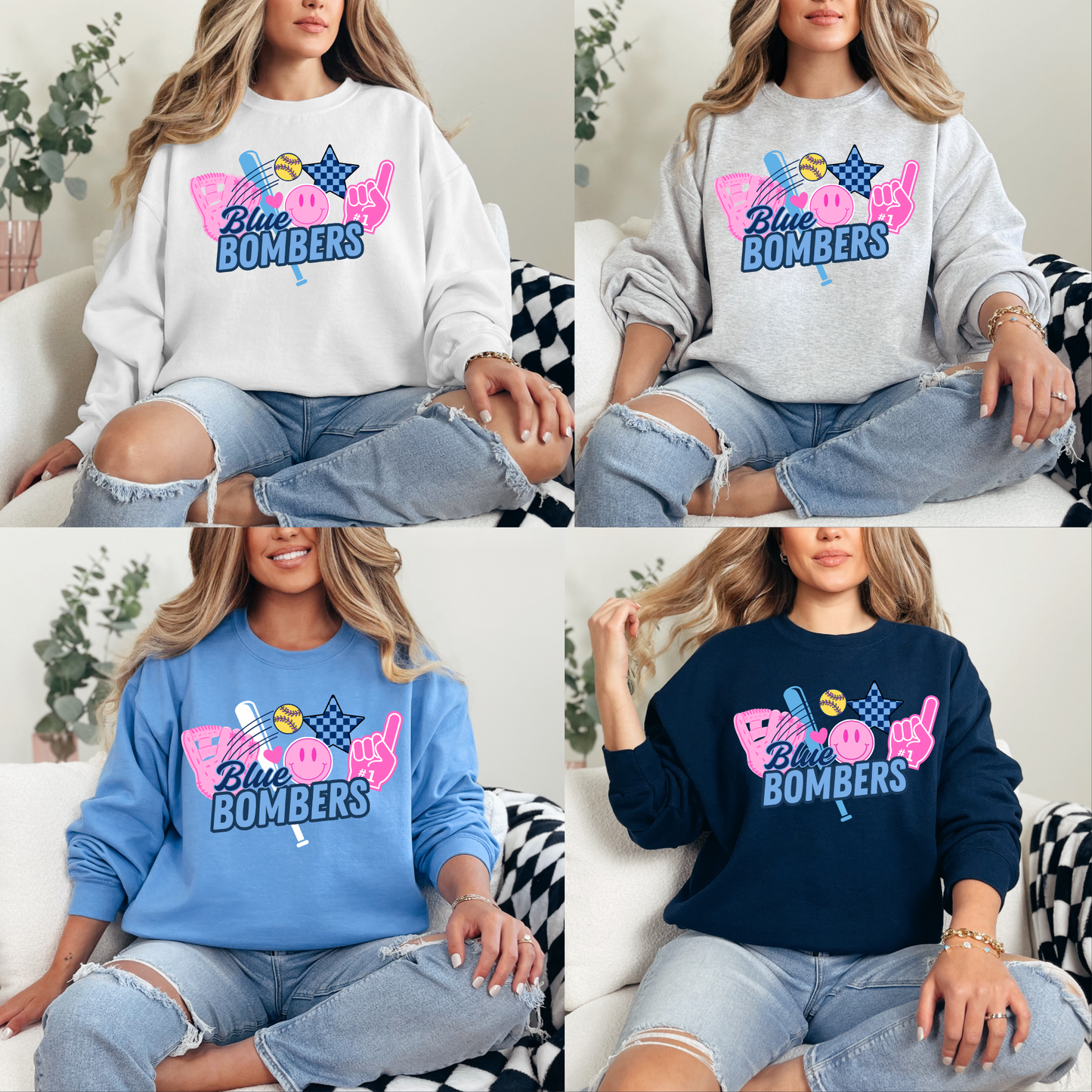 Blue Bombers - Retro Pink logo - Fleece Crew Neck Sweatshirt